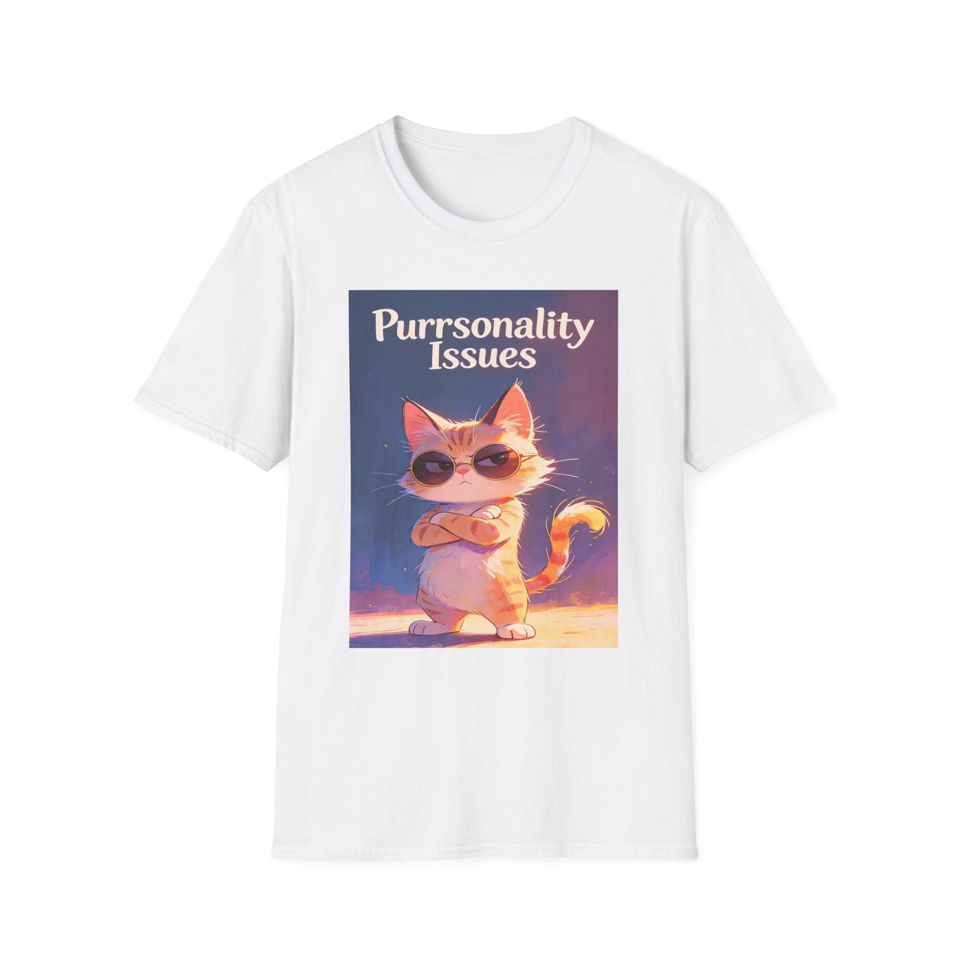 Purrsonality Issues funny cat lover shirt with orange cat in sunglasses
Sassy cat shirt featuring grumpy orange tabby with crossed arms
Funny cat pun t-shirt gift for cat moms and cat dads
Cat attitude shirt with sunglasses cat graphic
Unisex cat lover tee with Purrsonality Issues design