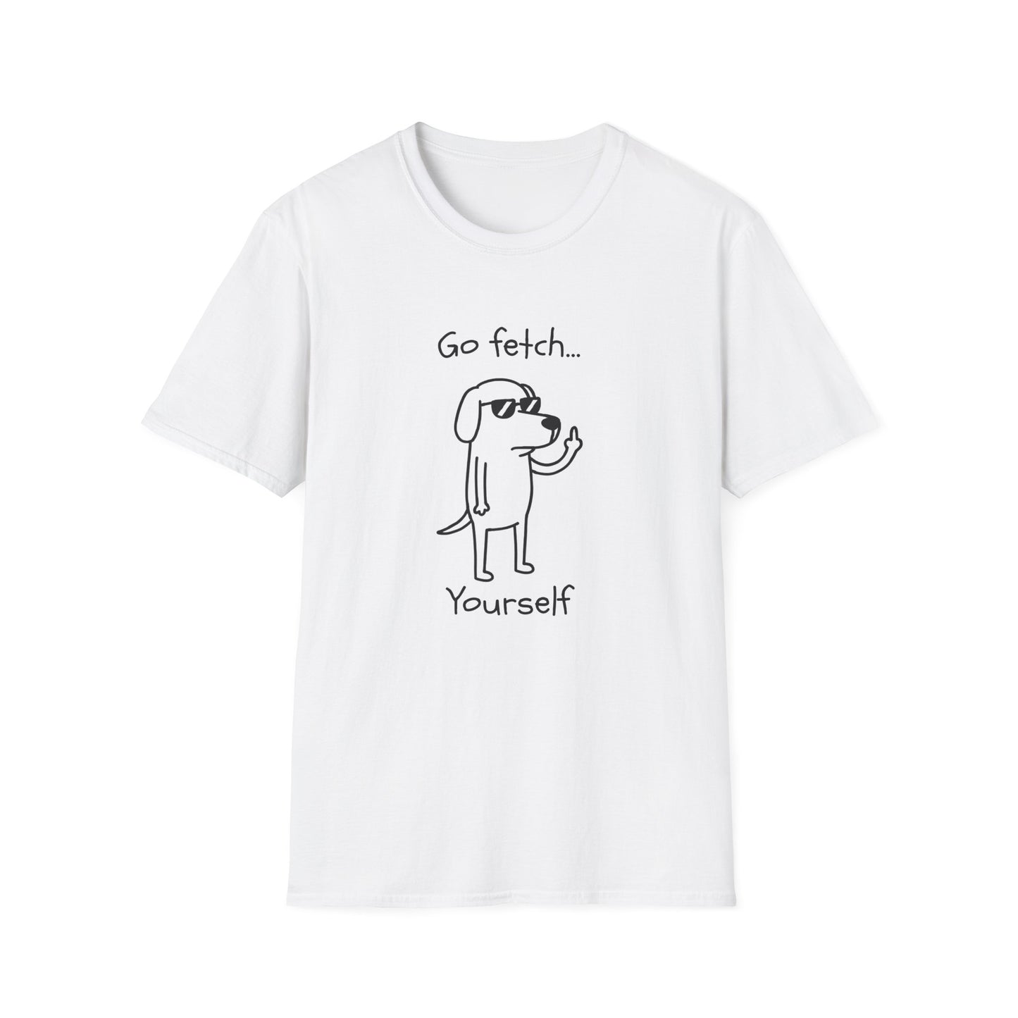 Go Fetch Yourself funny dog lover shirt with sarcastic dog graphic
Sarcastic dog t-shirt for dog moms and dog dads
Funny black dog lover graphic tee with white line art design
Unisex pet parent shirt with Go Fetch Yourself dog quote