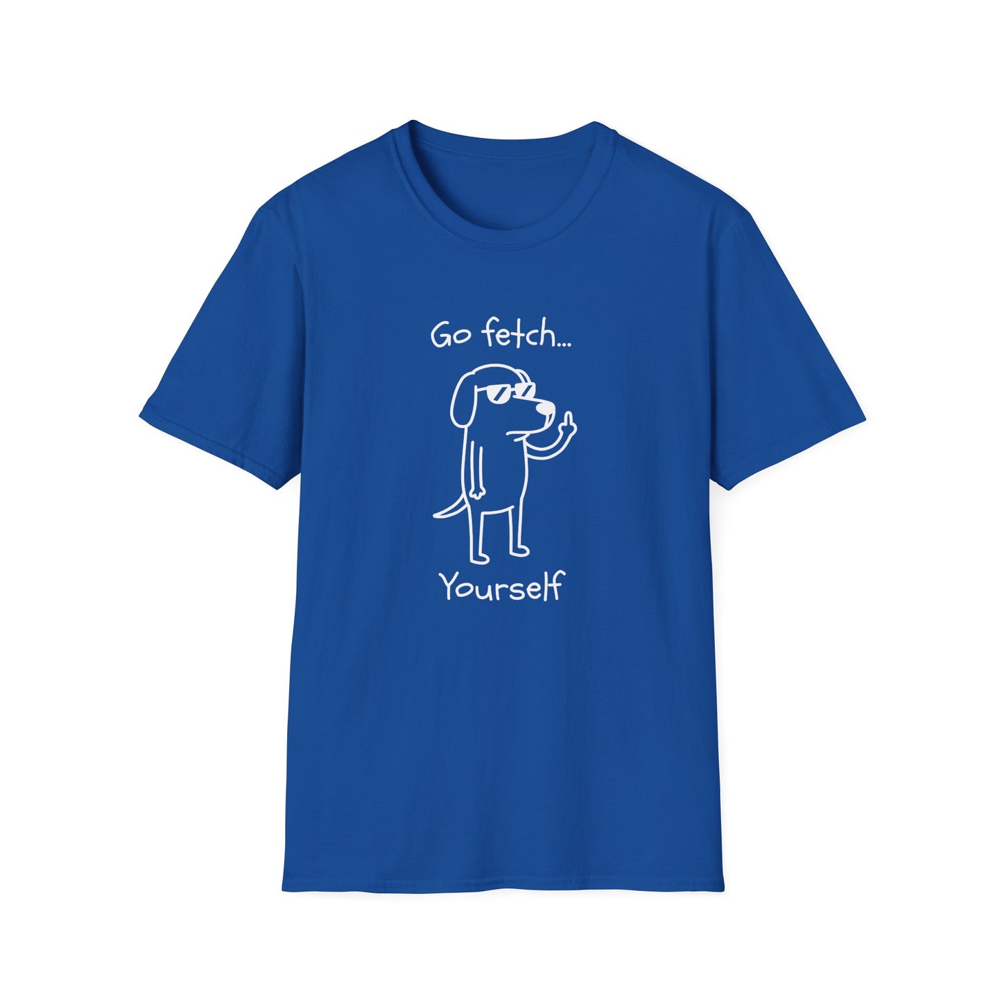 Go Fetch Yourself funny dog lover shirt with sarcastic dog graphic
Sarcastic dog t-shirt for dog moms and dog dads
Funny black dog lover graphic tee with white line art design
Unisex pet parent shirt with Go Fetch Yourself dog quote