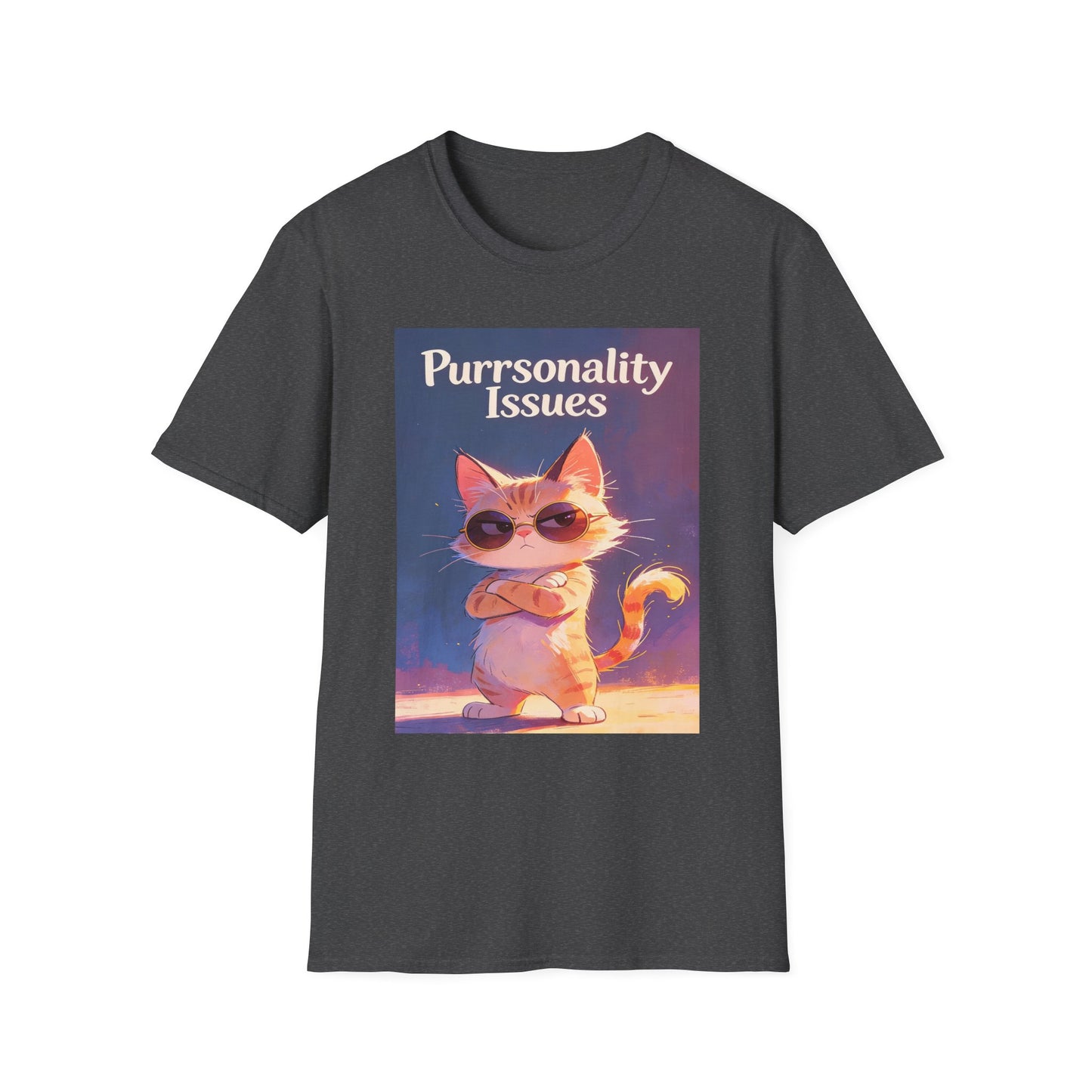 Purrsonality Issues funny cat lover shirt with orange cat in sunglasses
Sassy cat shirt featuring grumpy orange tabby with crossed arms
Funny cat pun t-shirt gift for cat moms and cat dads
Cat attitude shirt with sunglasses cat graphic
Unisex cat lover tee with Purrsonality Issues design