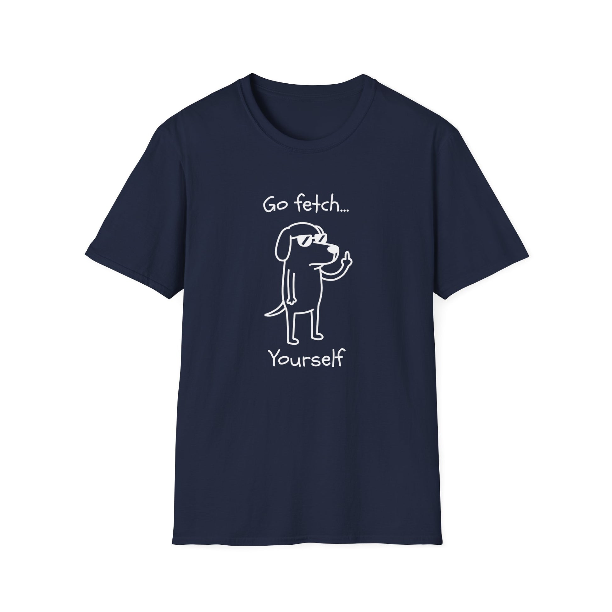 Go Fetch Yourself funny dog lover shirt with sarcastic dog graphic
Sarcastic dog t-shirt for dog moms and dog dads
Funny black dog lover graphic tee with white line art design
Unisex pet parent shirt with Go Fetch Yourself dog quote