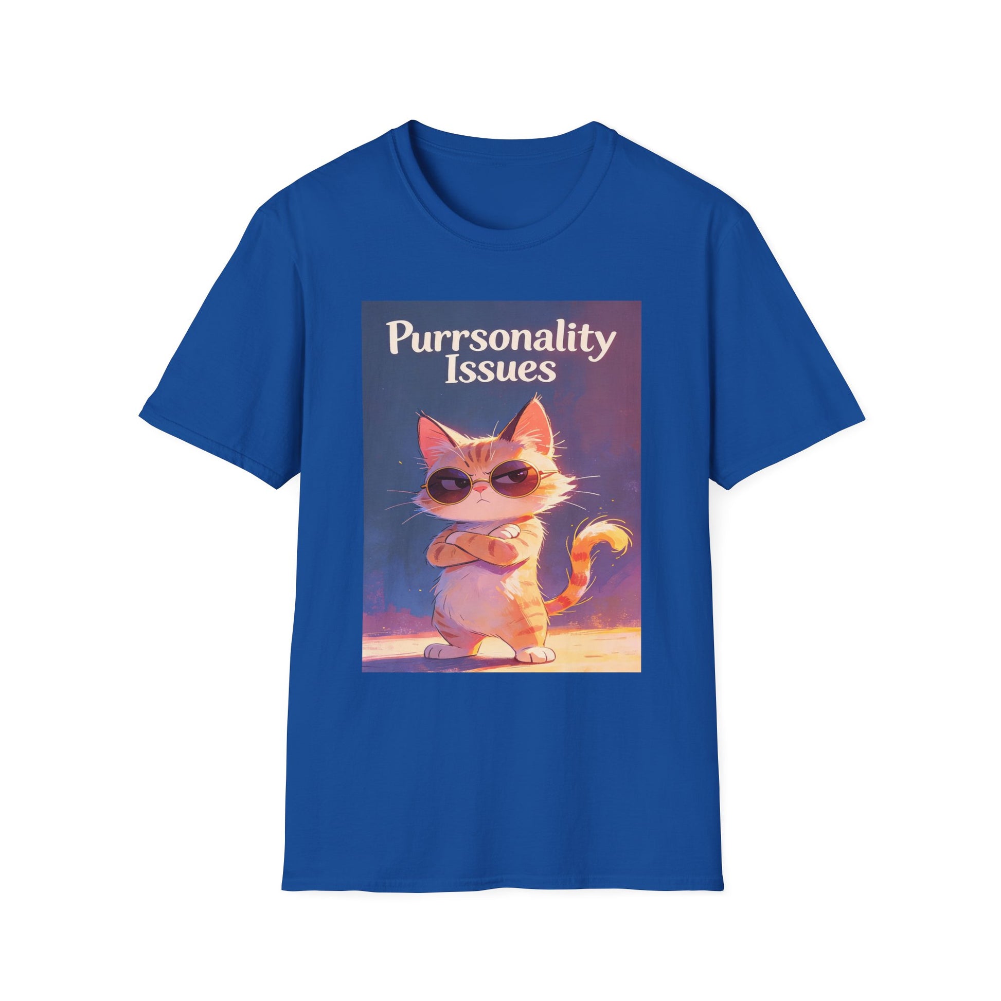 Purrsonality Issues funny cat lover shirt with orange cat in sunglasses
Sassy cat shirt featuring grumpy orange tabby with crossed arms
Funny cat pun t-shirt gift for cat moms and cat dads
Cat attitude shirt with sunglasses cat graphic
Unisex cat lover tee with Purrsonality Issues design