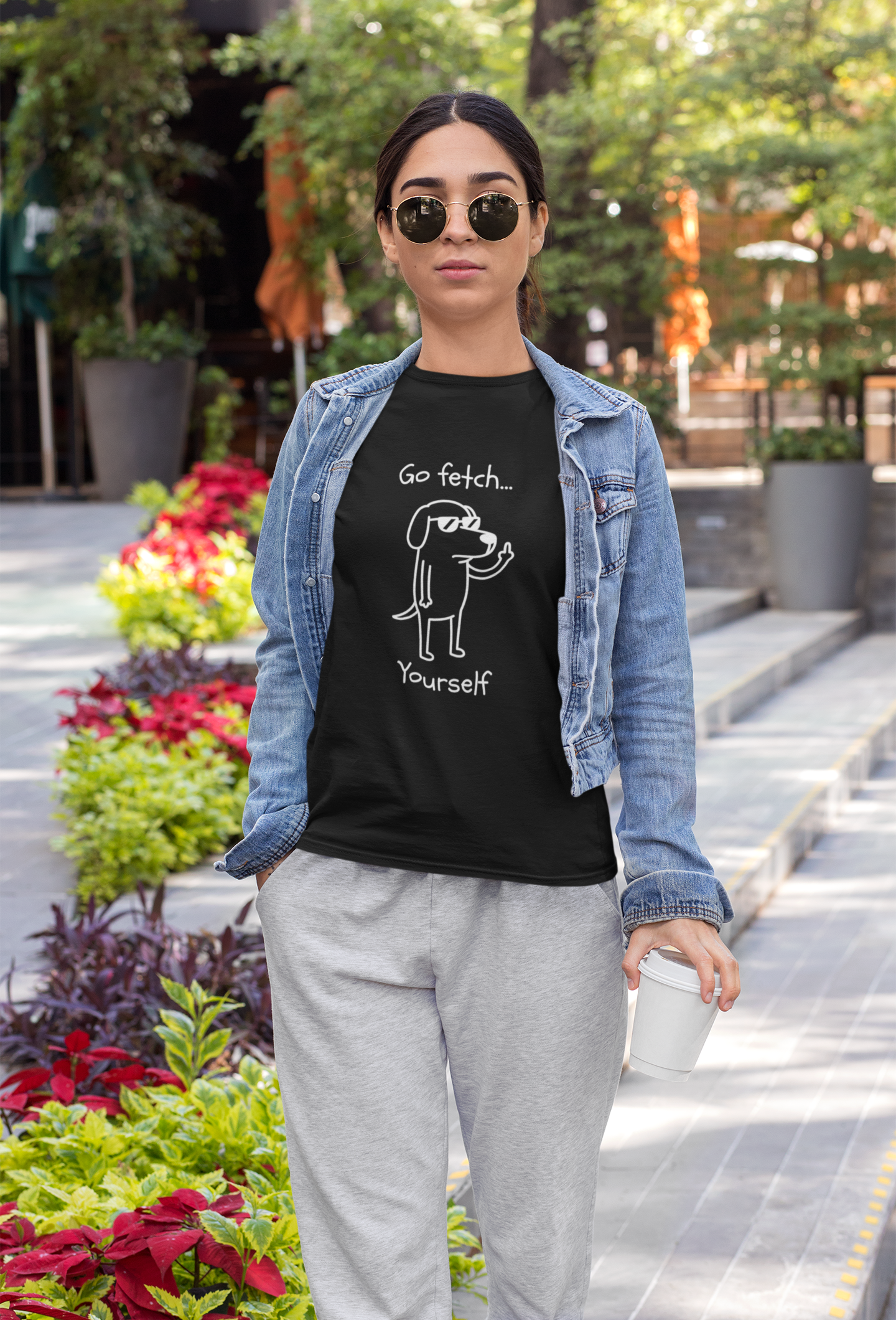 Go Fetch Yourself funny dog lover shirt with sarcastic dog graphic
Sarcastic dog t-shirt for dog moms and dog dads
Funny black dog lover graphic tee with white line art design
Unisex pet parent shirt with Go Fetch Yourself dog quote