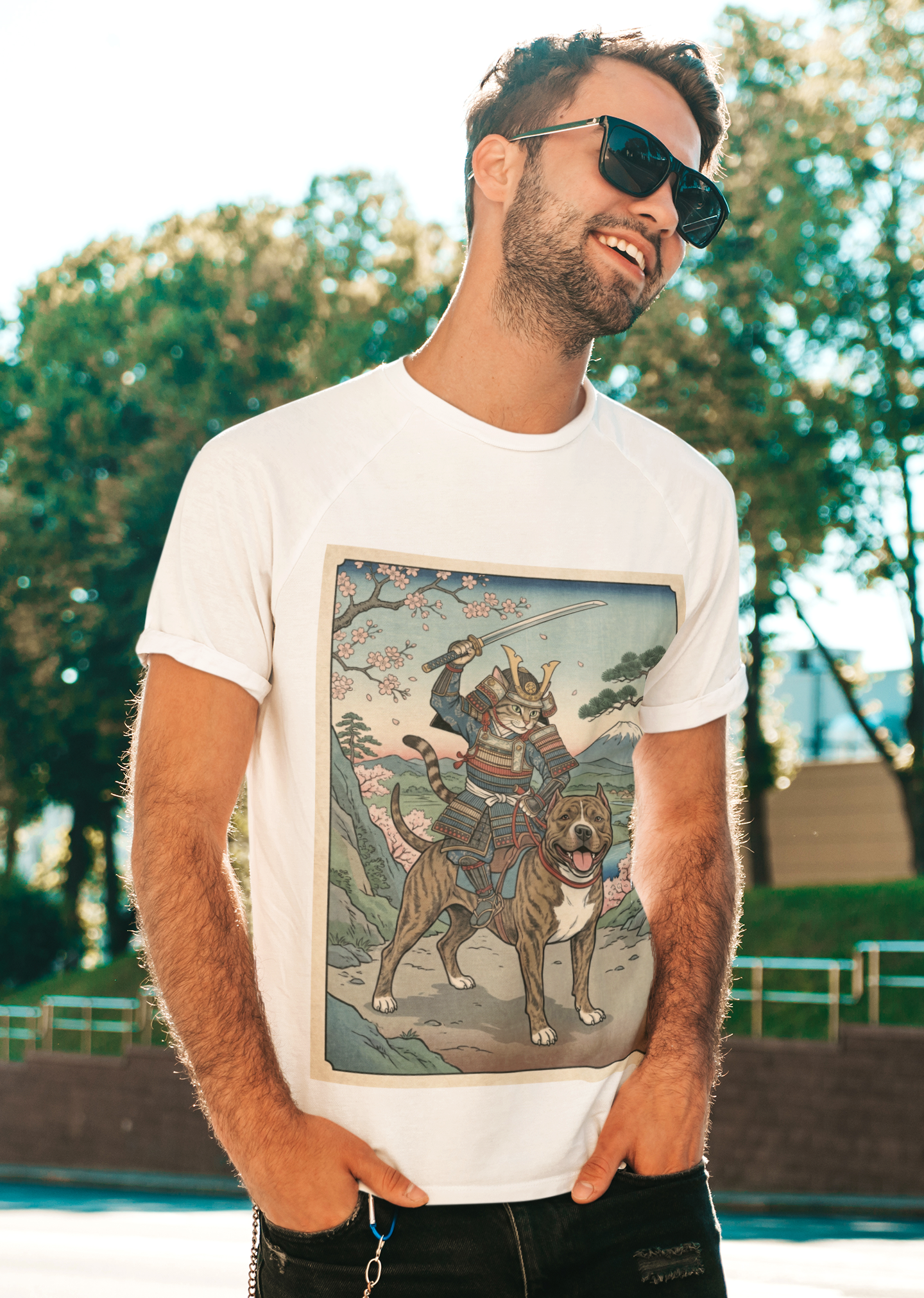 Samurai Cat T-Shirt, Japanese Art Cat Lover Gift, Funny Warrior Cat Graphic Tee, Anime Cat Shirt, Cat Dad Gift