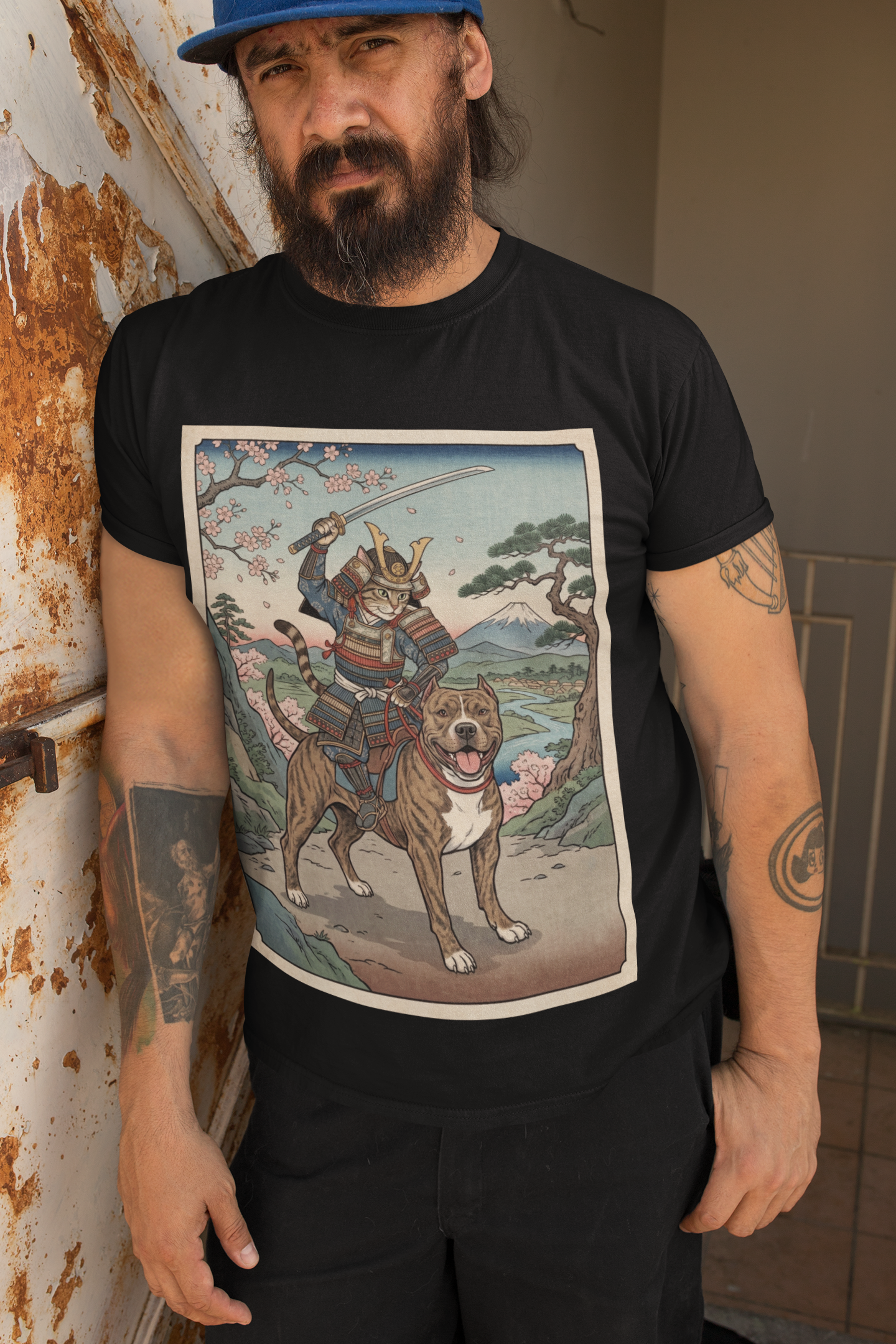 Samurai Cat T-Shirt, Japanese Art Cat Lover Gift, Funny Warrior Cat Graphic Tee, Anime Cat Shirt, Cat Dad Gift