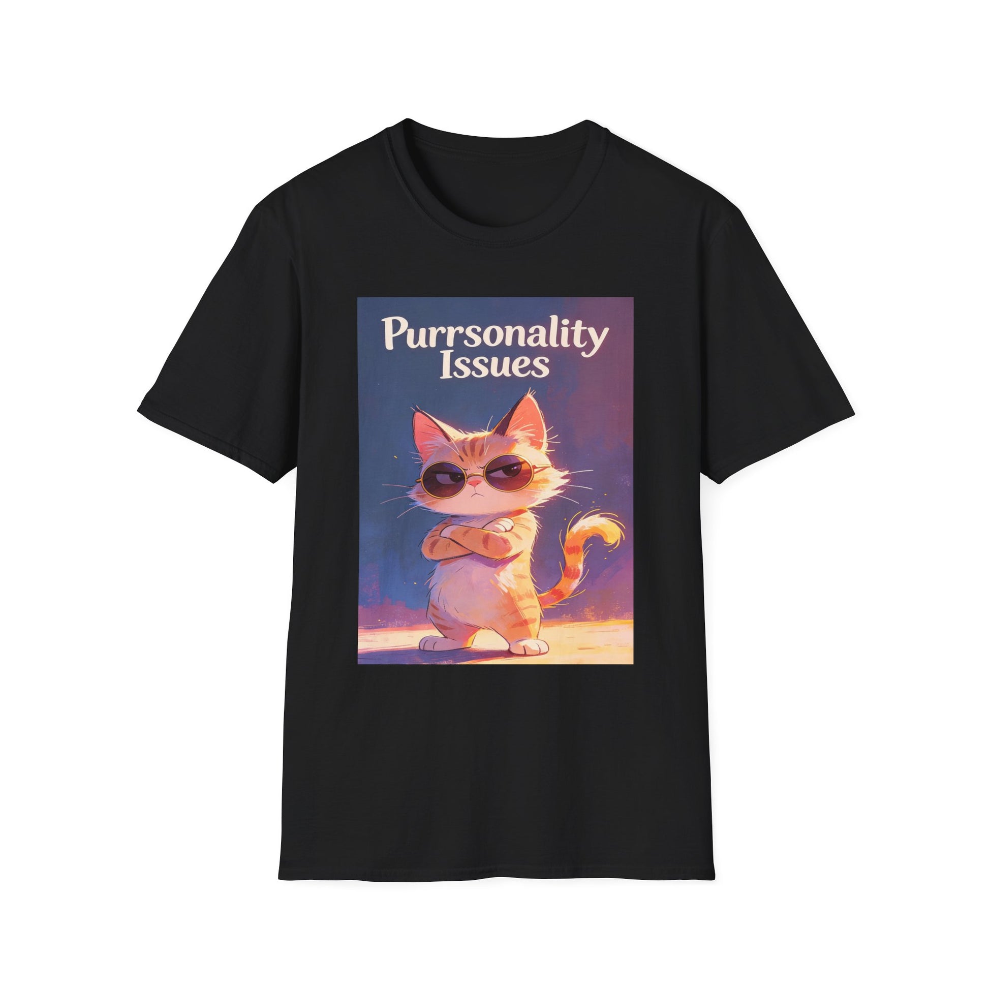 Purrsonality Issues funny cat lover shirt with orange cat in sunglasses
Sassy cat shirt featuring grumpy orange tabby with crossed arms
Funny cat pun t-shirt gift for cat moms and cat dads
Cat attitude shirt with sunglasses cat graphic
Unisex cat lover tee with Purrsonality Issues design