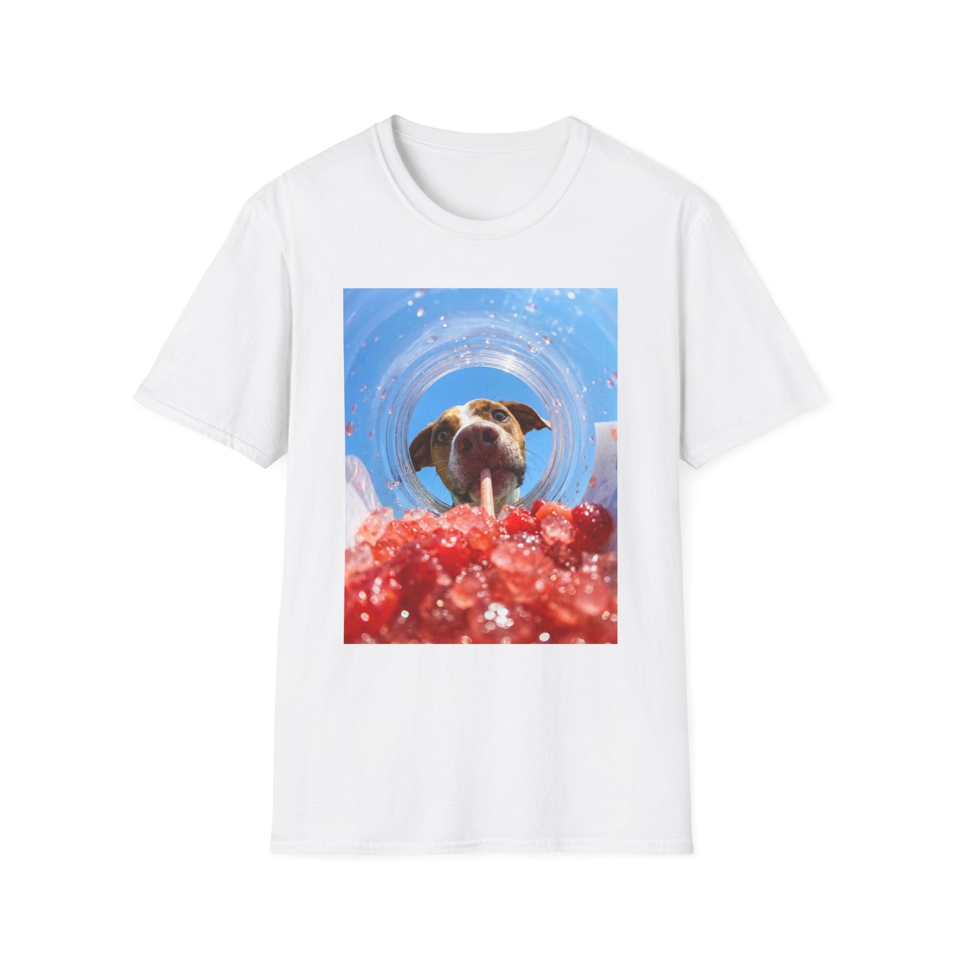Funny dog drinking shirt with red berry drink graphic
Cute dog lover t-shirt featuring dog sipping through a straw
Summer drink dog graphic tee for dog moms and dog dads
Funny dog shirt with close-up dog and iced drink design
Unisex pet lover gift shirt with dog drinking artwork