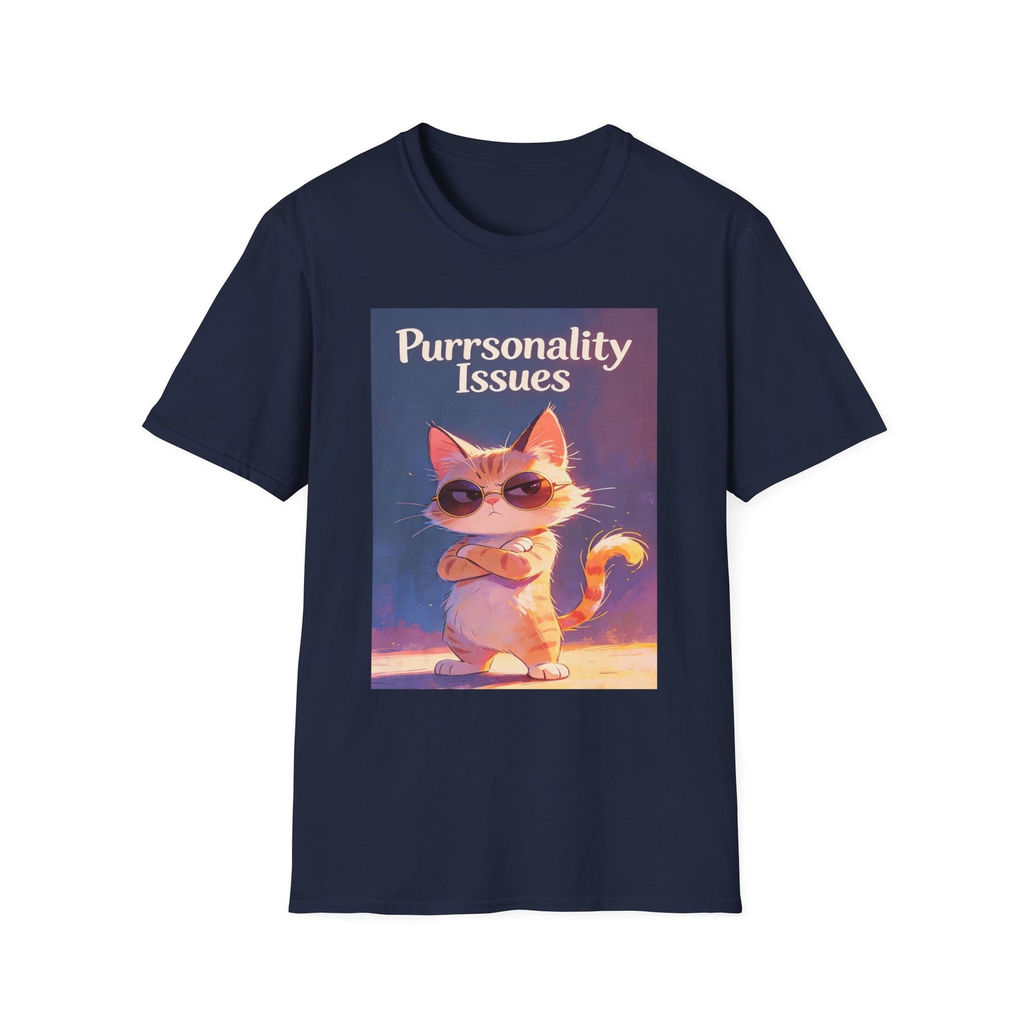 Purrsonality Issues funny cat lover shirt with orange cat in sunglasses
Sassy cat shirt featuring grumpy orange tabby with crossed arms
Funny cat pun t-shirt gift for cat moms and cat dads
Cat attitude shirt with sunglasses cat graphic
Unisex cat lover tee with Purrsonality Issues design