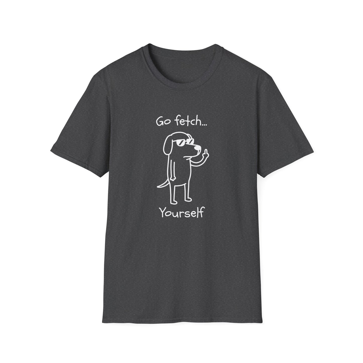 Go Fetch Yourself funny dog lover shirt with sarcastic dog graphic
Sarcastic dog t-shirt for dog moms and dog dads
Funny black dog lover graphic tee with white line art design
Unisex pet parent shirt with Go Fetch Yourself dog quote