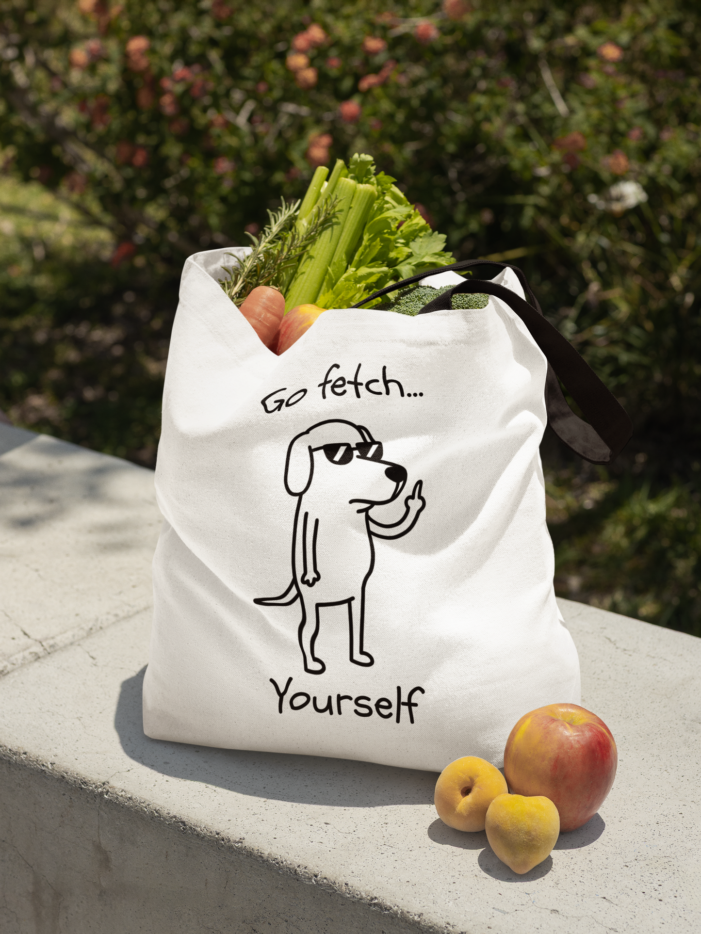 Go Fetch Yourself Dog Illustration Tote Bag | Funny Pet Quote