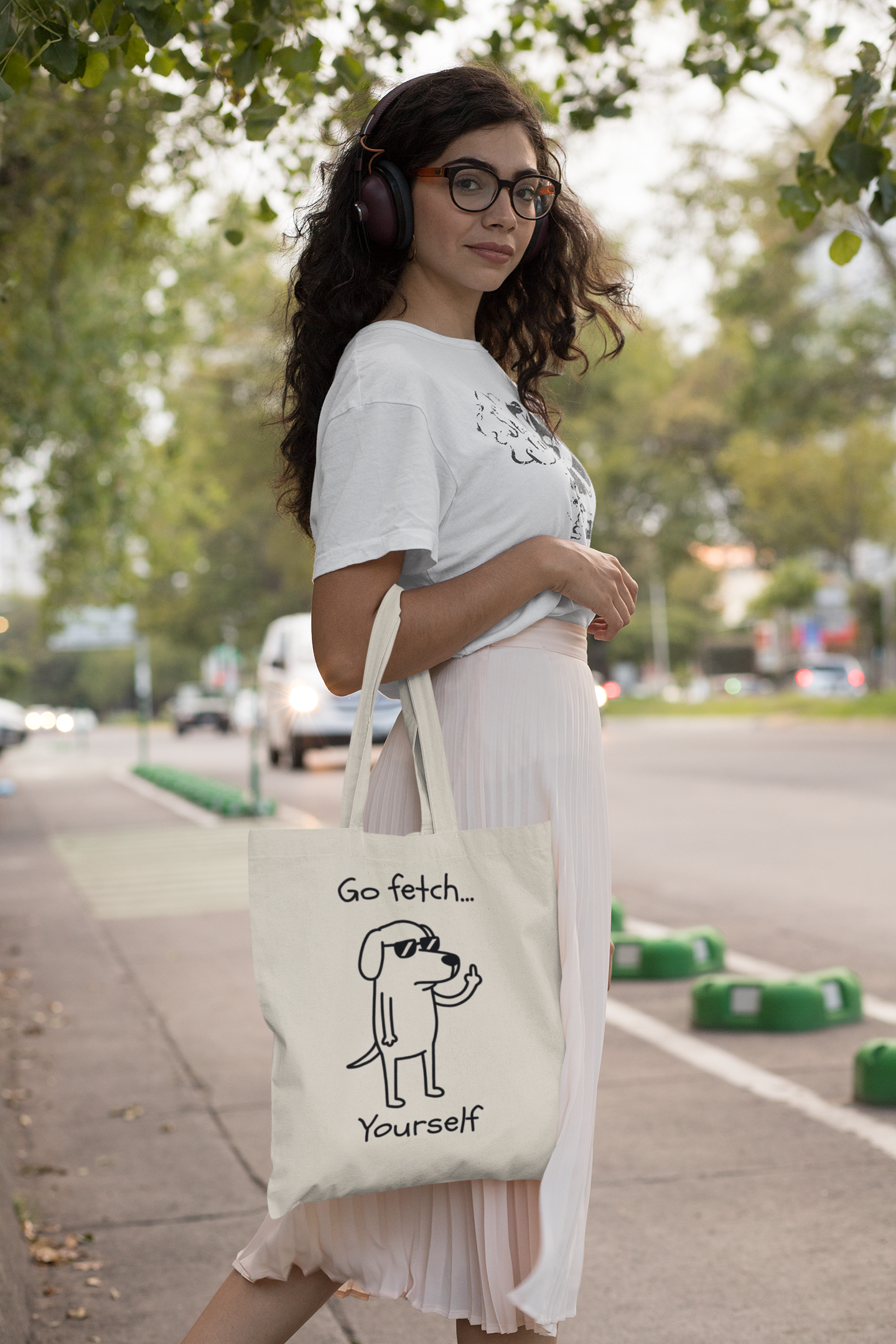 Go Fetch Yourself Dog Illustration Tote Bag | Funny Pet Quote