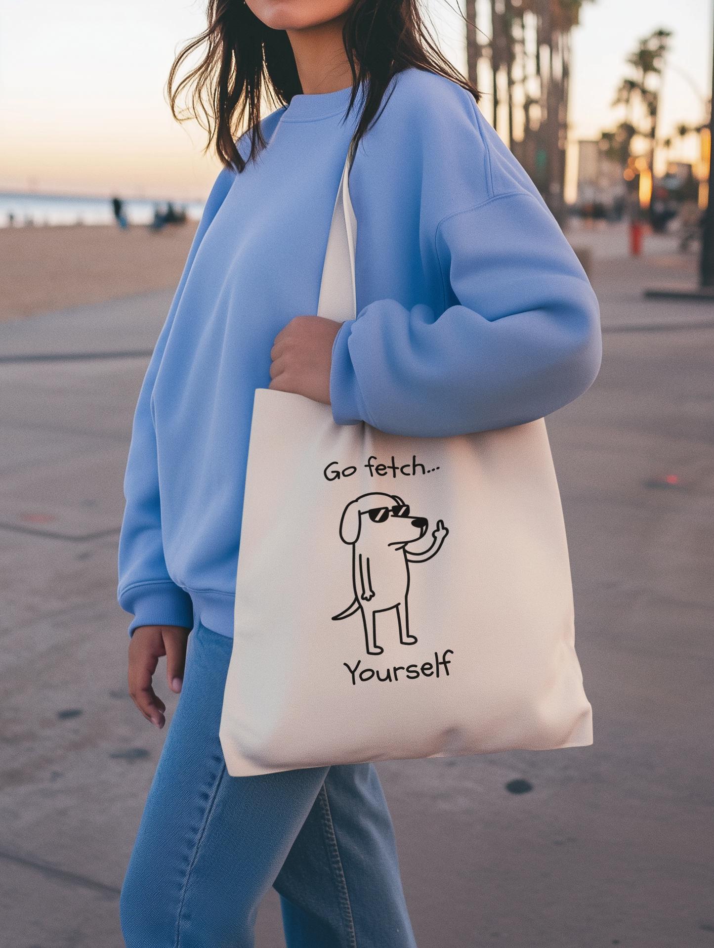 Go Fetch Yourself Dog Illustration Tote Bag | Funny Pet Quote