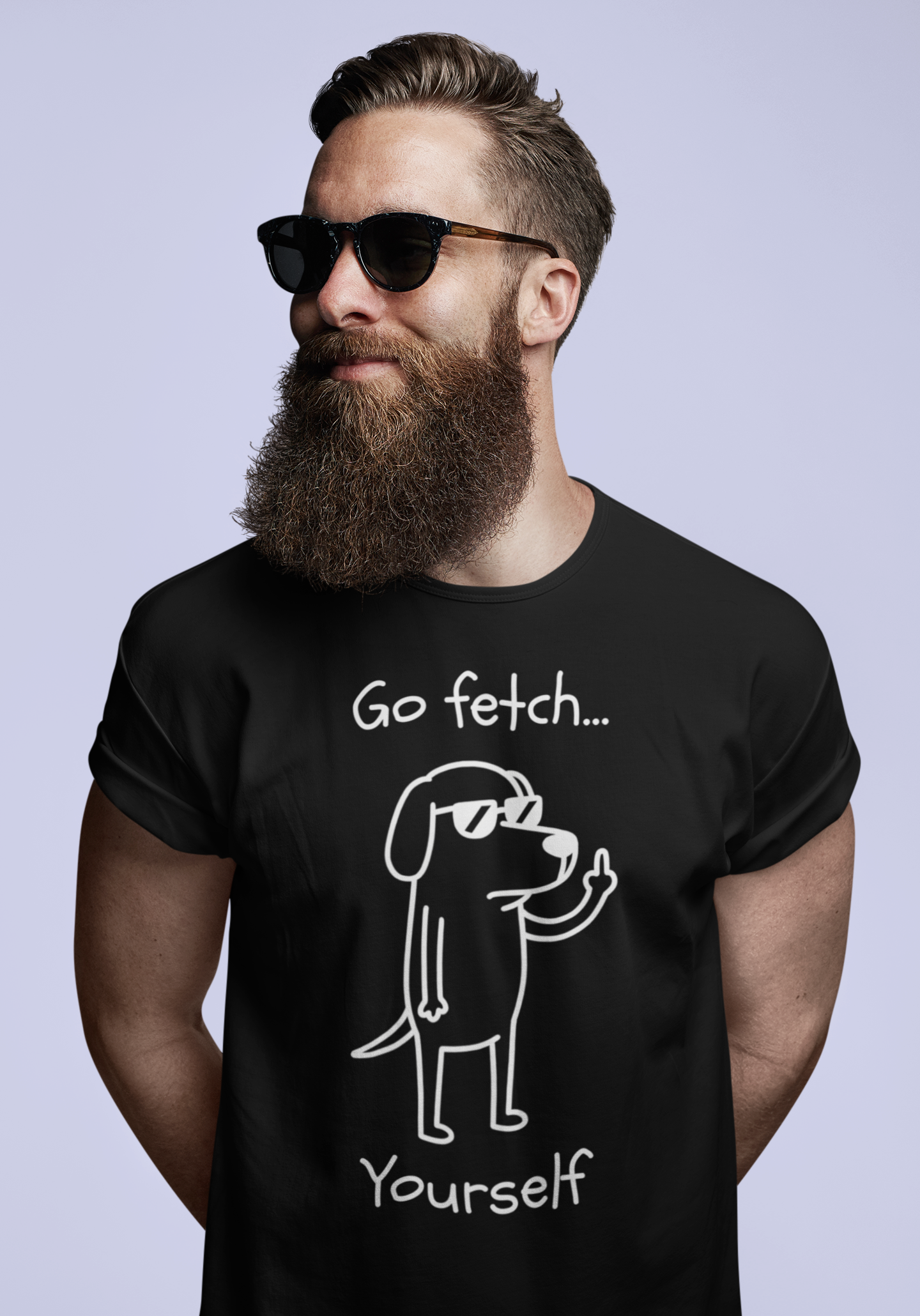 Go Fetch Yourself funny dog lover shirt with sarcastic dog graphic
Sarcastic dog t-shirt for dog moms and dog dads
Funny black dog lover graphic tee with white line art design
Unisex pet parent shirt with Go Fetch Yourself dog quote