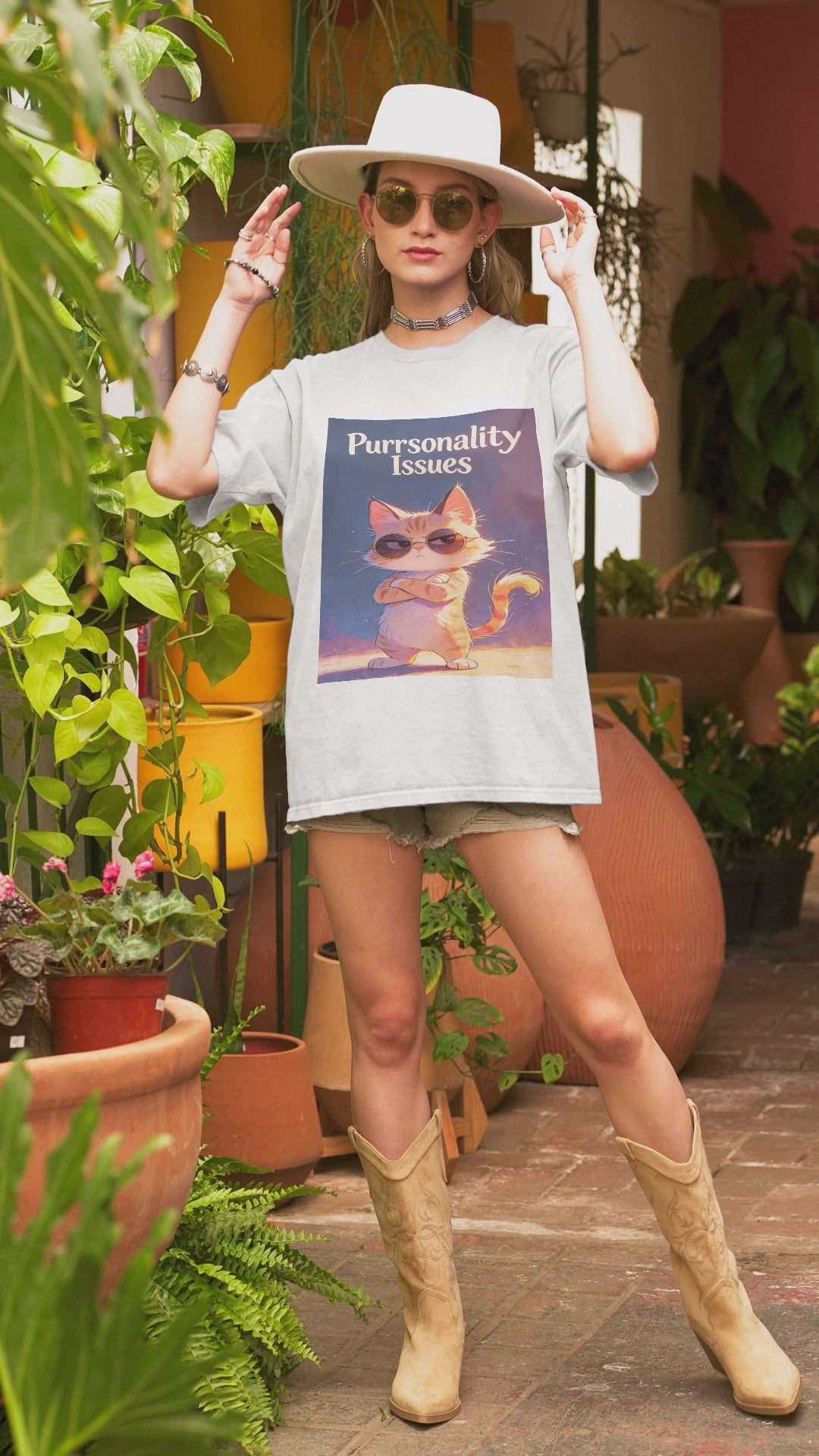 Purrsonality Issues funny cat lover shirt with orange cat in sunglasses
Sassy cat shirt featuring grumpy orange tabby with crossed arms
Funny cat pun t-shirt gift for cat moms and cat dads
Cat attitude shirt with sunglasses cat graphic
Unisex cat lover tee with Purrsonality Issues design